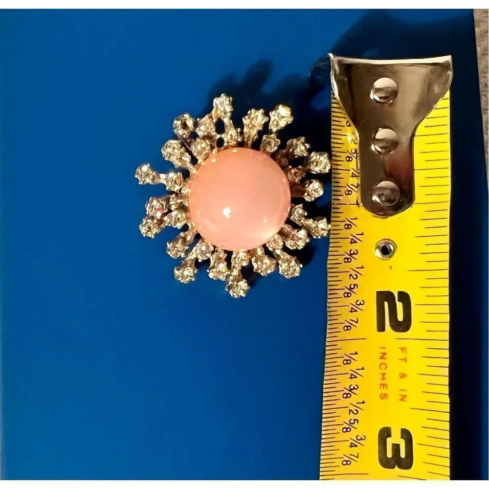 Vintage Pink Moonglow Rhinestone Starburst Silver Tone Pin/Brooch